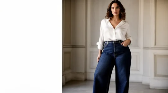 Donna italiana con jeans a vita alta che valorizzano la figura femminile con fianchi pronunciati