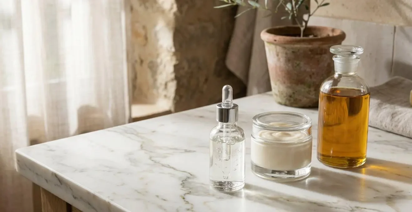 Rappresentazione dell'ordine corretto di applicazione dei prodotti skincare sul viso