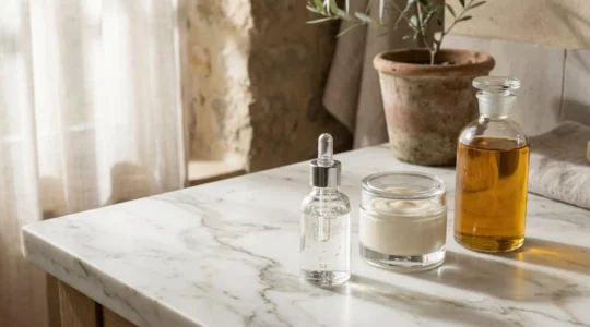 Rappresentazione dell'ordine corretto di applicazione dei prodotti skincare sul viso