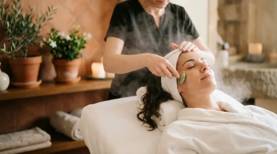 Trattamento di pulizia del viso professionale in un centro estetico italiano