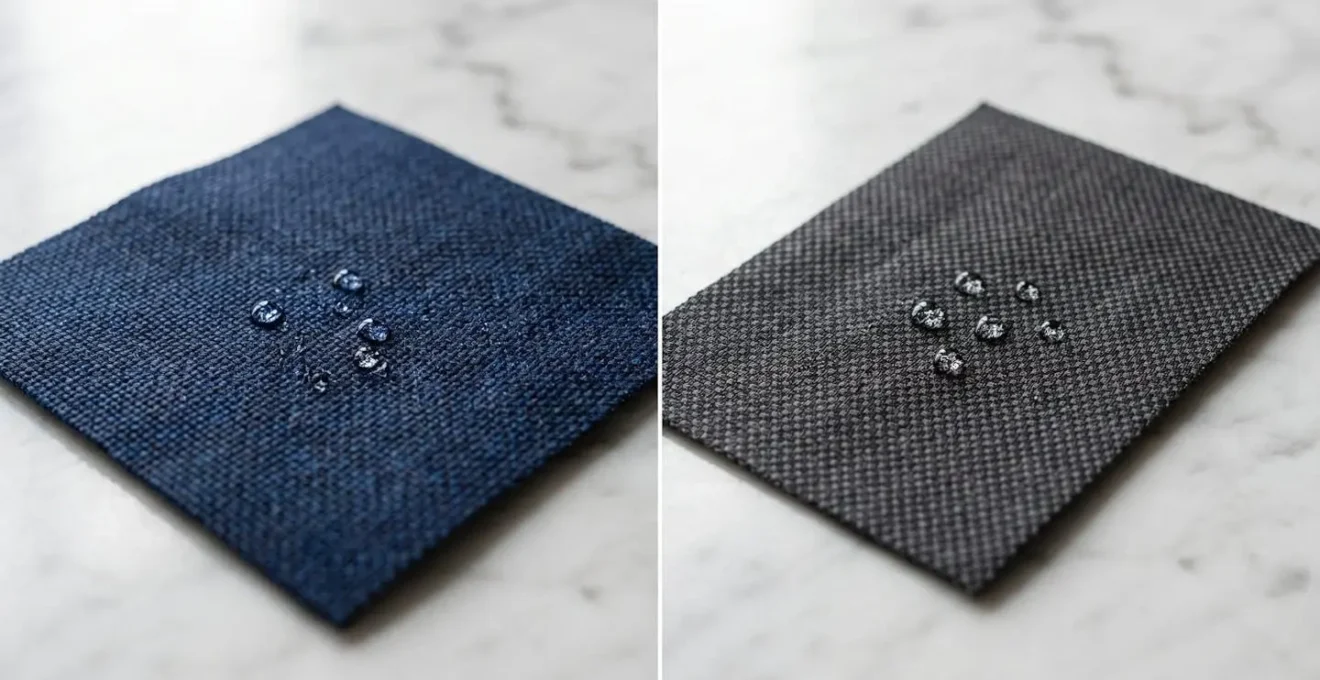 Tessuti business blu navy e antracite con diverse texture a confronto